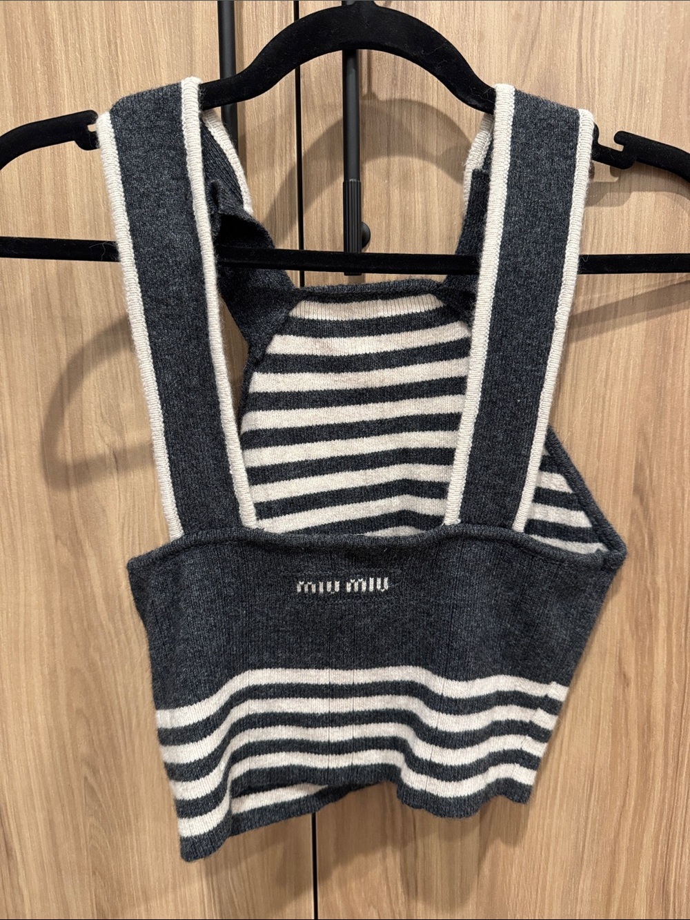 Charcoal & uCream wool knit rib Striped Knit Crop Tank - Picture 3 of 3
